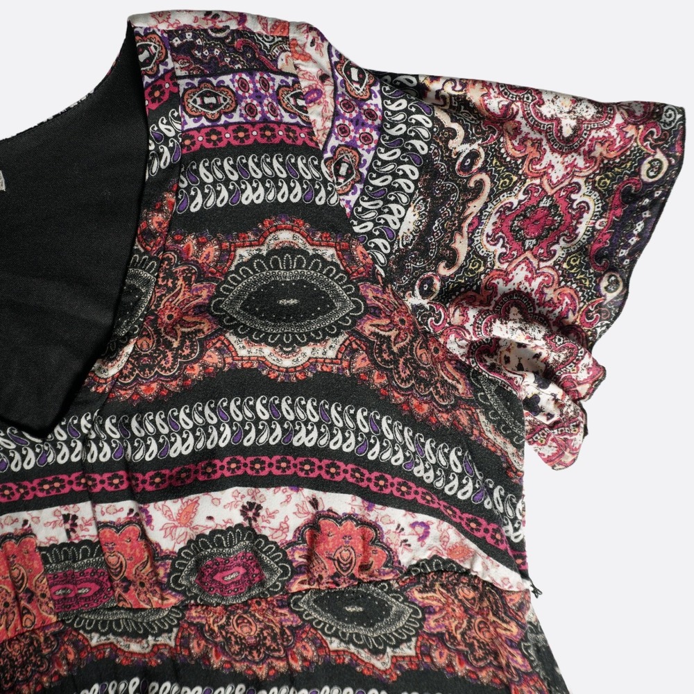 Maurices Paisley Print 2X 18 20 Burgundy Handkerchief Hem Dress Boho Chic - Picture 4 of 9